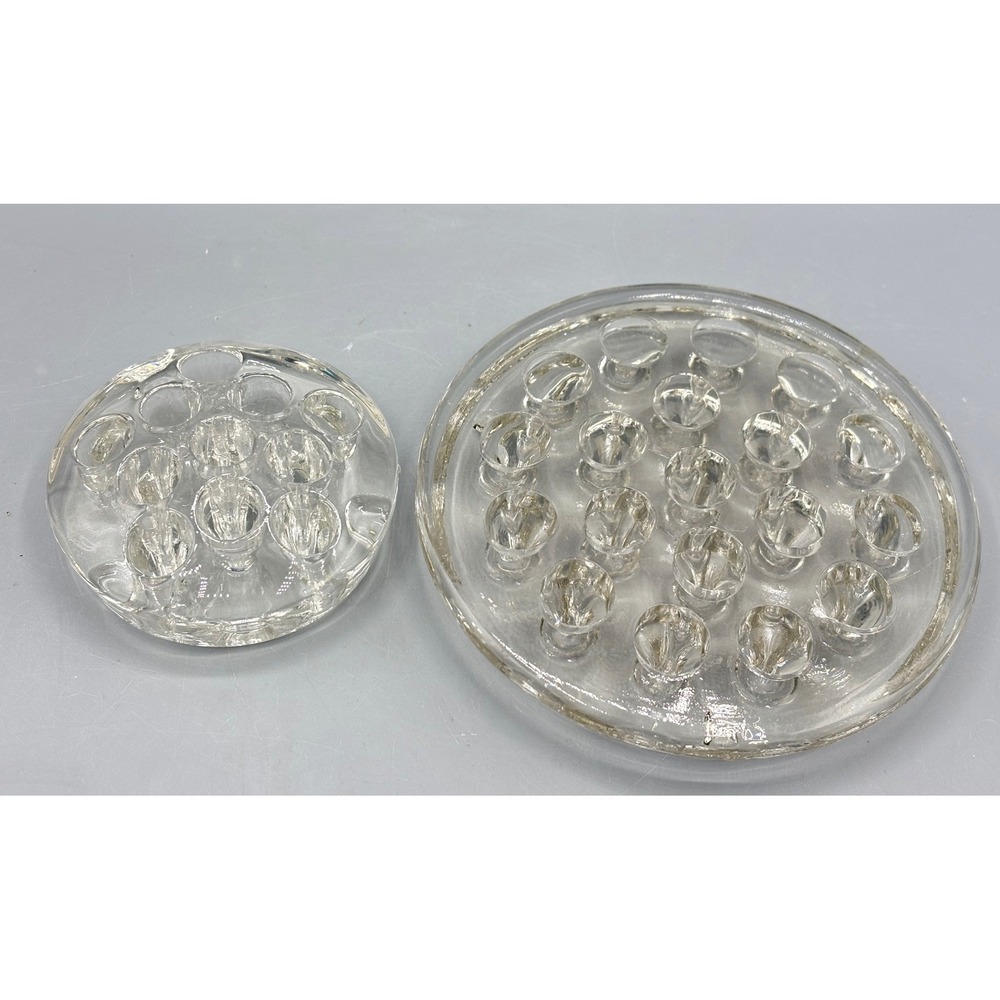 Vintage Clear Glass‎ Flower Frog Set 2 Piece Floral Arranger Multi Hole Round